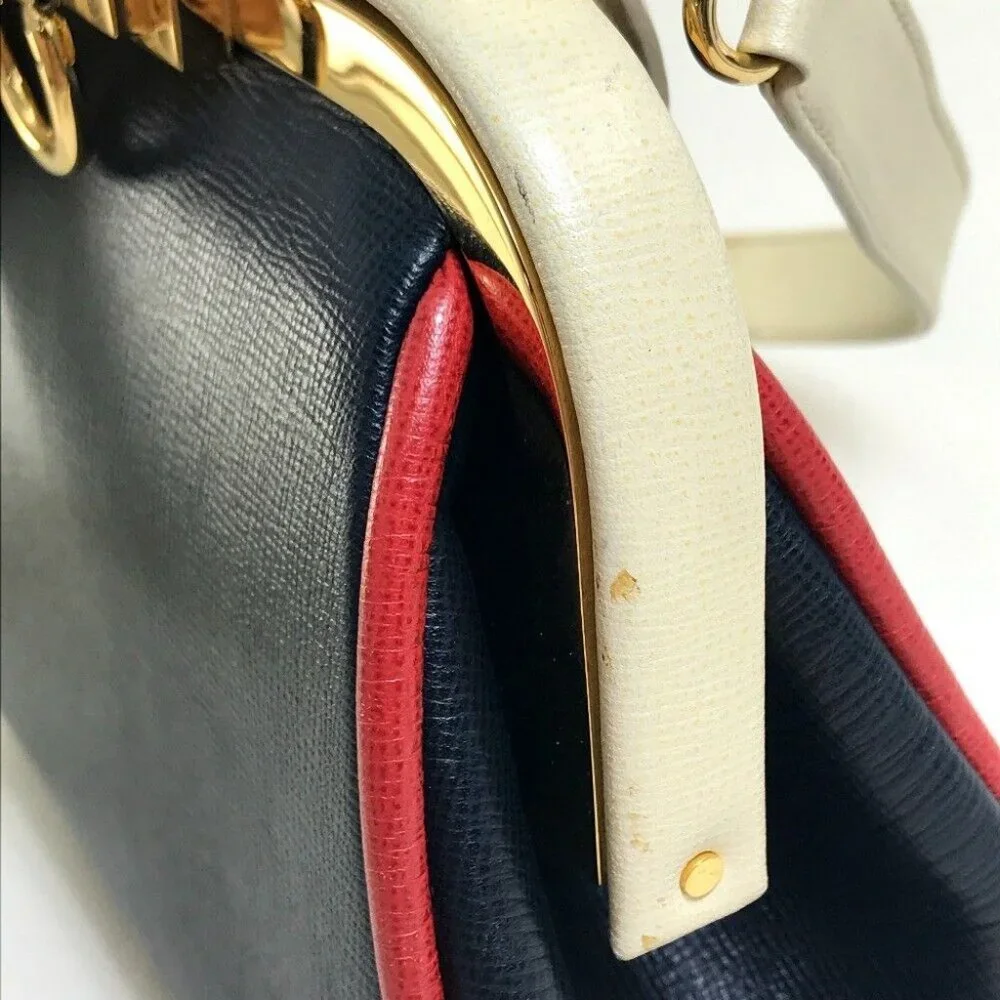 Authentic CHRISTIAN DIOR Tricolor Vintage Kisslock 2WAY Shoulder bag Hand Bag - Picture 8 of 8